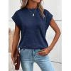 imageMilumia Womens Casual Cap Short Sleeve T Shirt Dressy Mock Neck Office Work TopDark Blue