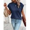 imageMilumia Womens Casual Cap Short Sleeve T Shirt Dressy Mock Neck Office Work TopDark Blue