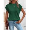 imageMilumia Womens Casual Cap Short Sleeve T Shirt Dressy Mock Neck Office Work TopDark Green