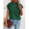 imageMilumia Womens Casual Cap Short Sleeve T Shirt Dressy Mock Neck Office Work TopDark Green
