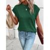 imageMilumia Womens Casual Cap Short Sleeve T Shirt Dressy Mock Neck Office Work TopDark Green