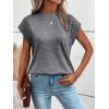 imageMilumia Womens Casual Cap Short Sleeve T Shirt Dressy Mock Neck Office Work TopDark Mix Grey
