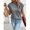 imageMilumia Womens Casual Cap Short Sleeve T Shirt Dressy Mock Neck Office Work TopDark Mix Grey