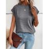 imageMilumia Womens Casual Cap Short Sleeve T Shirt Dressy Mock Neck Office Work TopDark Mix Grey