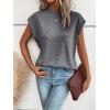 imageMilumia Womens Casual Cap Short Sleeve T Shirt Dressy Mock Neck Office Work TopDark Mix Grey