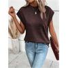 imageMilumia Womens Casual Cap Short Sleeve T Shirt Dressy Mock Neck Office Work TopPurple Black