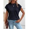 imageMilumia Womens Casual Cap Short Sleeve T Shirt Dressy Mock Neck Office Work TopPurple Blue