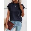 imageMilumia Womens Casual Cap Short Sleeve T Shirt Dressy Mock Neck Office Work TopPurple Blue
