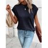 imageMilumia Womens Casual Cap Short Sleeve T Shirt Dressy Mock Neck Office Work TopPurple Blue