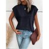 imageMilumia Womens Casual Cap Short Sleeve T Shirt Dressy Mock Neck Office Work TopPurple Blue