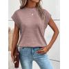 imageMilumia Womens Casual Cap Short Sleeve T Shirt Dressy Mock Neck Office Work TopSolid Pink