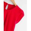 imageMilumia Womens Casual Round Neck Basic Pleated Top Cap Sleeve Curved Keyhole Back BlouseA Red