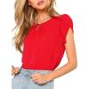 imageMilumia Womens Casual Round Neck Basic Pleated Top Cap Sleeve Curved Keyhole Back BlouseA Red