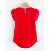 imageMilumia Womens Casual Round Neck Basic Pleated Top Cap Sleeve Curved Keyhole Back BlouseA Red