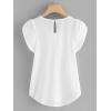 imageMilumia Womens Casual Round Neck Basic Pleated Top Cap Sleeve Curved Keyhole Back BlouseA White