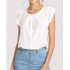 imageMilumia Womens Casual Round Neck Basic Pleated Top Cap Sleeve Curved Keyhole Back BlouseA White