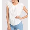 imageMilumia Womens Casual Round Neck Basic Pleated Top Cap Sleeve Curved Keyhole Back BlouseA White