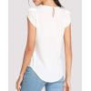 imageMilumia Womens Casual Round Neck Basic Pleated Top Cap Sleeve Curved Keyhole Back BlouseA White