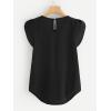 imageMilumia Womens Casual Round Neck Basic Pleated Top Cap Sleeve Curved Keyhole Back BlouseBlack