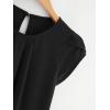 imageMilumia Womens Casual Round Neck Basic Pleated Top Cap Sleeve Curved Keyhole Back BlouseBlack