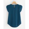 imageMilumia Womens Casual Round Neck Basic Pleated Top Cap Sleeve Curved Keyhole Back BlouseBlue