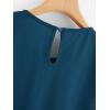 imageMilumia Womens Casual Round Neck Basic Pleated Top Cap Sleeve Curved Keyhole Back BlouseBlue