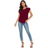 imageMilumia Womens Casual Round Neck Basic Pleated Top Cap Sleeve Curved Keyhole Back BlouseBurgundy