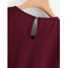 imageMilumia Womens Casual Round Neck Basic Pleated Top Cap Sleeve Curved Keyhole Back BlouseBurgundy