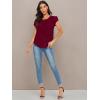 imageMilumia Womens Casual Round Neck Basic Pleated Top Cap Sleeve Curved Keyhole Back BlouseBurgundy