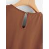 imageMilumia Womens Casual Round Neck Basic Pleated Top Cap Sleeve Curved Keyhole Back BlouseCoffee Brown