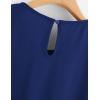 imageMilumia Womens Casual Round Neck Basic Pleated Top Cap Sleeve Curved Keyhole Back BlouseDark Blue