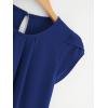 imageMilumia Womens Casual Round Neck Basic Pleated Top Cap Sleeve Curved Keyhole Back BlouseDark Blue