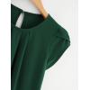 imageMilumia Womens Casual Round Neck Basic Pleated Top Cap Sleeve Curved Keyhole Back BlouseGreen