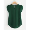 imageMilumia Womens Casual Round Neck Basic Pleated Top Cap Sleeve Curved Keyhole Back BlouseGreen