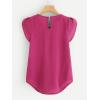 imageMilumia Womens Casual Round Neck Basic Pleated Top Cap Sleeve Curved Keyhole Back BlouseHot Pink