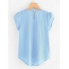 imageMilumia Womens Casual Round Neck Basic Pleated Top Cap Sleeve Curved Keyhole Back BlouseLight Blue