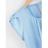 imageMilumia Womens Casual Round Neck Basic Pleated Top Cap Sleeve Curved Keyhole Back BlouseLight Blue