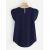 imageMilumia Womens Casual Round Neck Basic Pleated Top Cap Sleeve Curved Keyhole Back BlouseNavy