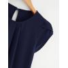 imageMilumia Womens Casual Round Neck Basic Pleated Top Cap Sleeve Curved Keyhole Back BlouseNavy
