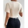 imageMilumia Womens Casual Ruched Mock Neck T Shirt Short Sleeve Tee Bodysuit JumpsuitBeige
