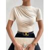 imageMilumia Womens Casual Ruched Mock Neck T Shirt Short Sleeve Tee Bodysuit JumpsuitBeige