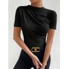 imageMilumia Womens Casual Ruched Mock Neck T Shirt Short Sleeve Tee Bodysuit JumpsuitBlack