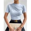 imageMilumia Womens Casual Ruched Mock Neck T Shirt Short Sleeve Tee Bodysuit JumpsuitBlue