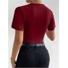 imageMilumia Womens Casual Ruched Mock Neck T Shirt Short Sleeve Tee Bodysuit JumpsuitBurgundy