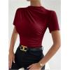 imageMilumia Womens Casual Ruched Mock Neck T Shirt Short Sleeve Tee Bodysuit JumpsuitBurgundy