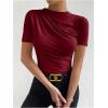 imageMilumia Womens Casual Ruched Mock Neck T Shirt Short Sleeve Tee Bodysuit JumpsuitBurgundy