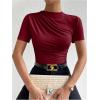 imageMilumia Womens Casual Ruched Mock Neck T Shirt Short Sleeve Tee Bodysuit JumpsuitBurgundy