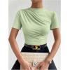 imageMilumia Womens Casual Ruched Mock Neck T Shirt Short Sleeve Tee Bodysuit JumpsuitGreen
