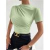 imageMilumia Womens Casual Ruched Mock Neck T Shirt Short Sleeve Tee Bodysuit JumpsuitGreen