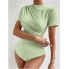 imageMilumia Womens Casual Ruched Mock Neck T Shirt Short Sleeve Tee Bodysuit JumpsuitGreen